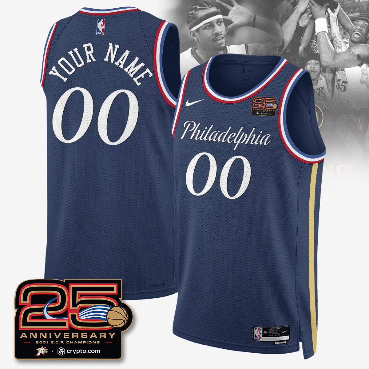 Custom Philadelphia 76ers 25th Anniversary Jersey - All Stitched