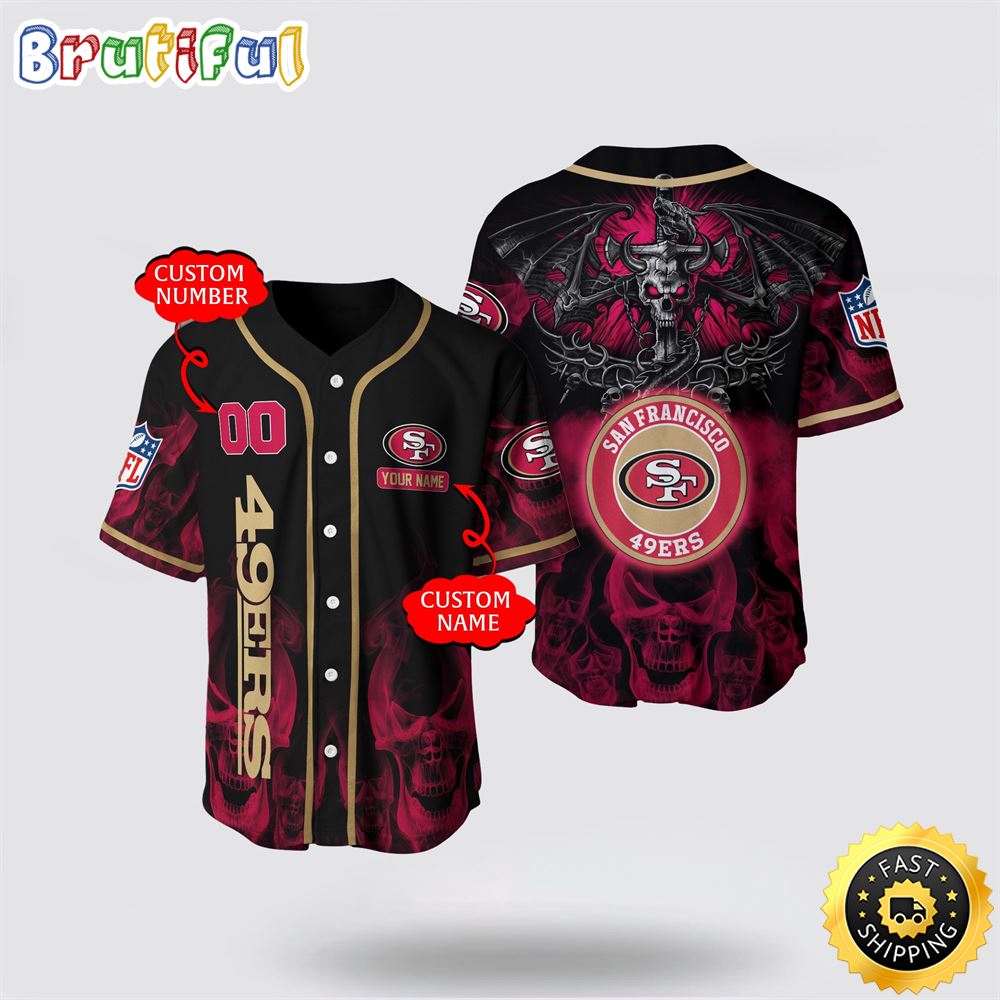 NFL San Francisco 49ers Baseball Jersey 3D Personalized Skull Customization Options Available