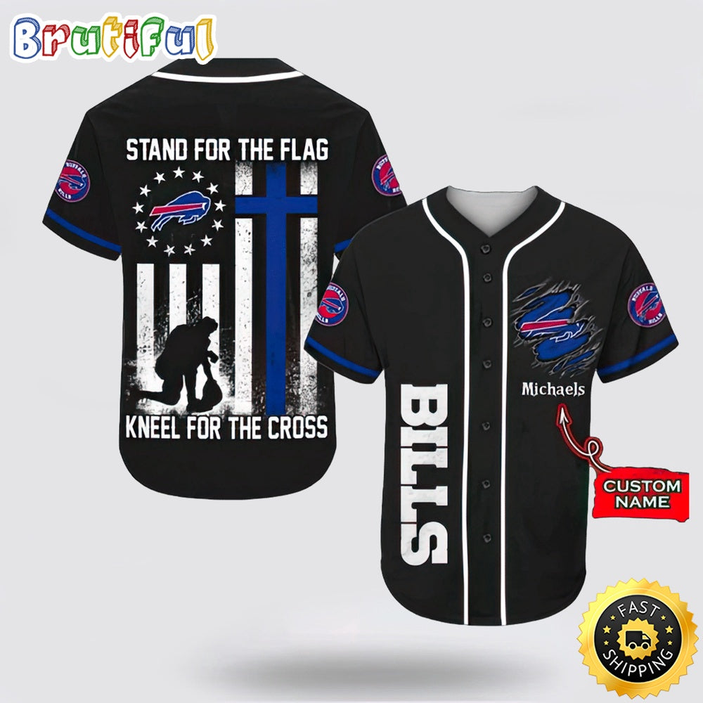 Personalized NFL Buffalo Bills Baseball Jersey Stand For The Flag Kneel For The Cross