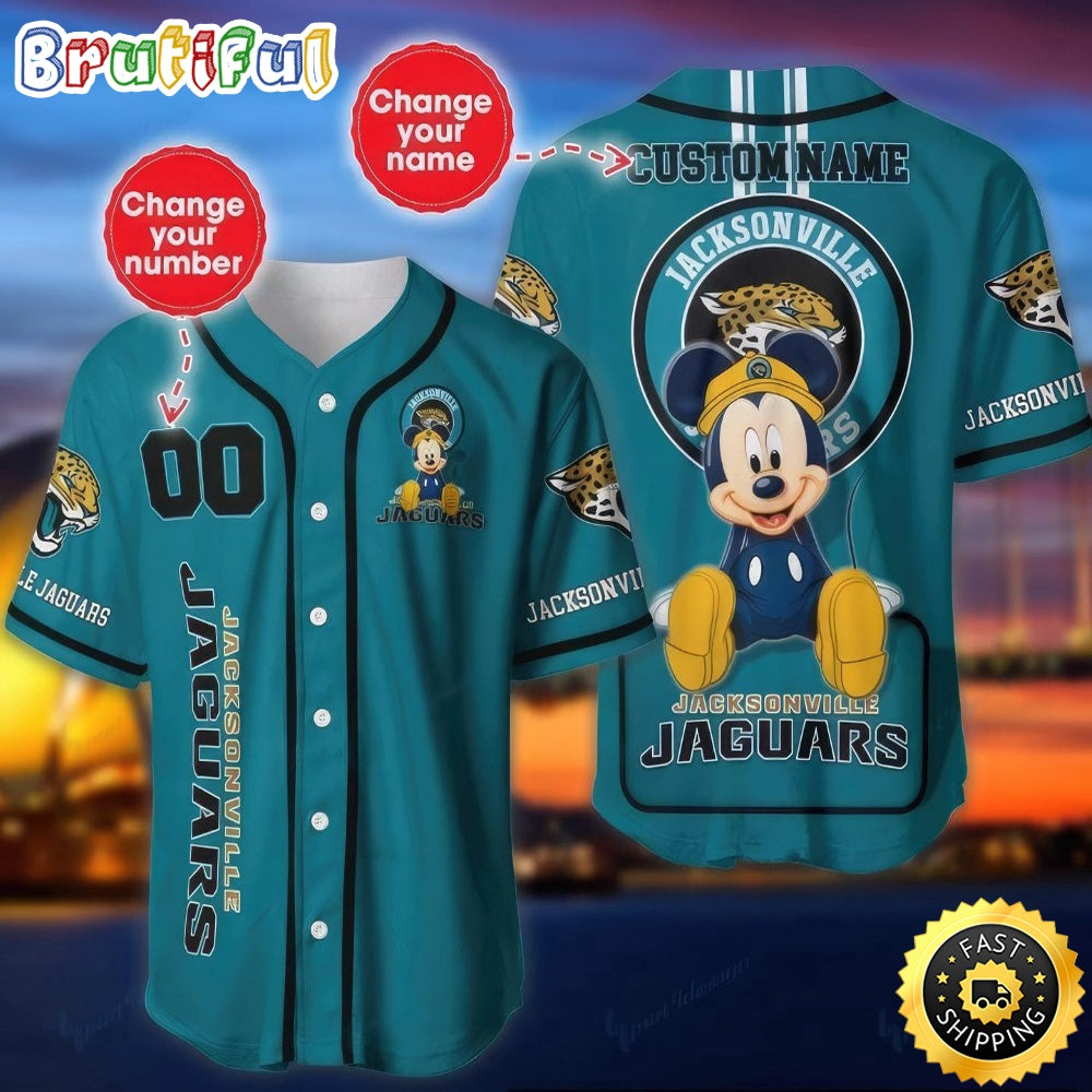 Personalized NFL Jacksonville Jaguars Baseball Jersey Mickey Mouse