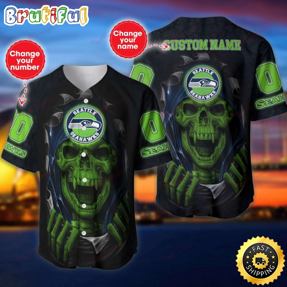 Personalized NFL Seattle Seahawks Baseball Jersey Vampire Skull