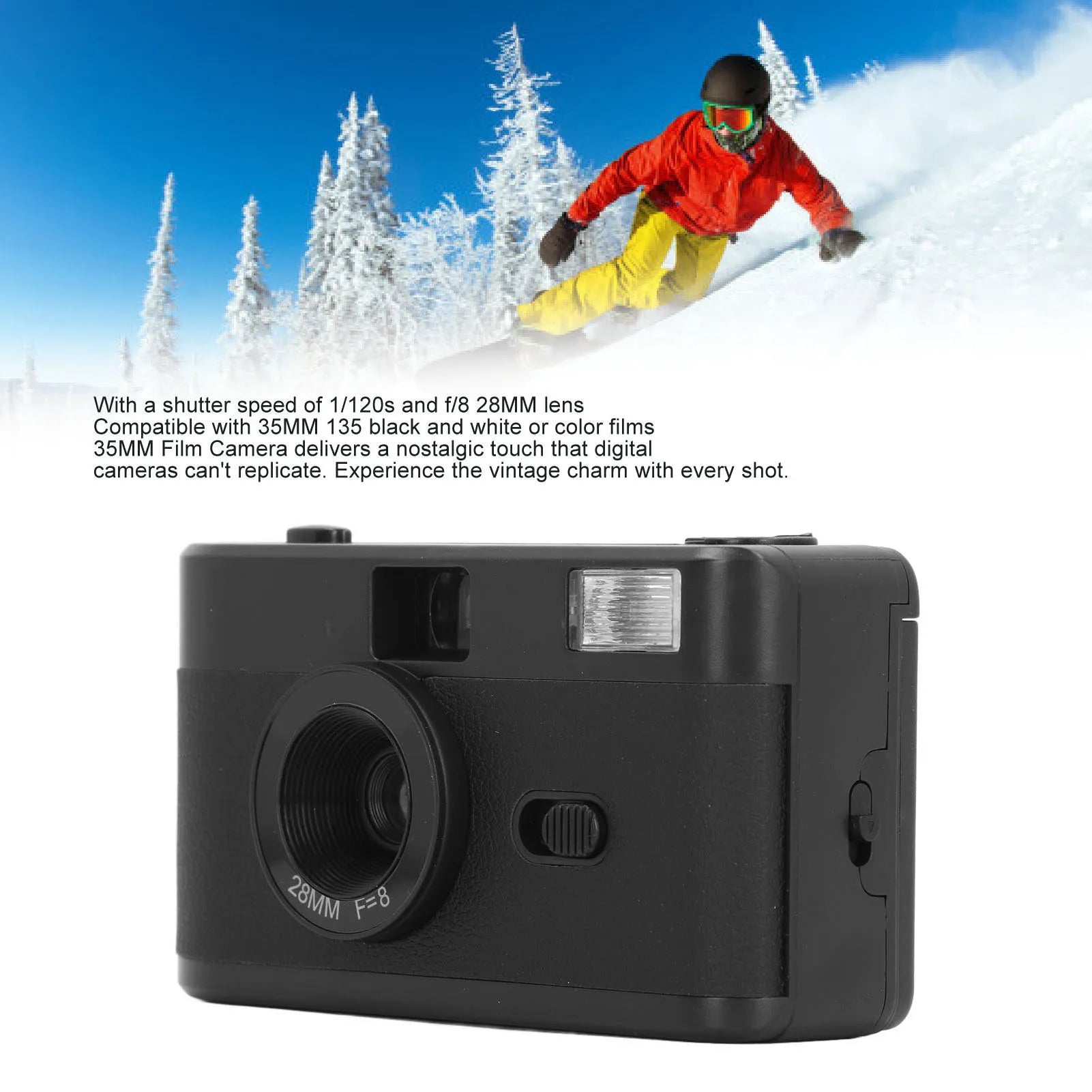 Vintage Film Camera 35MM Film Camera Reusable Lightweight Vintage Camera Built in Flash with 28MM F/8 Lens 1/120s Shutter Speed