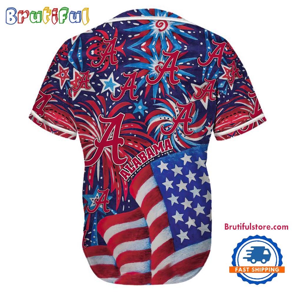 Alabama Crimson Tide USA Flag Independence Day Baseball Jersey, Sport Team 4th of July Jersey