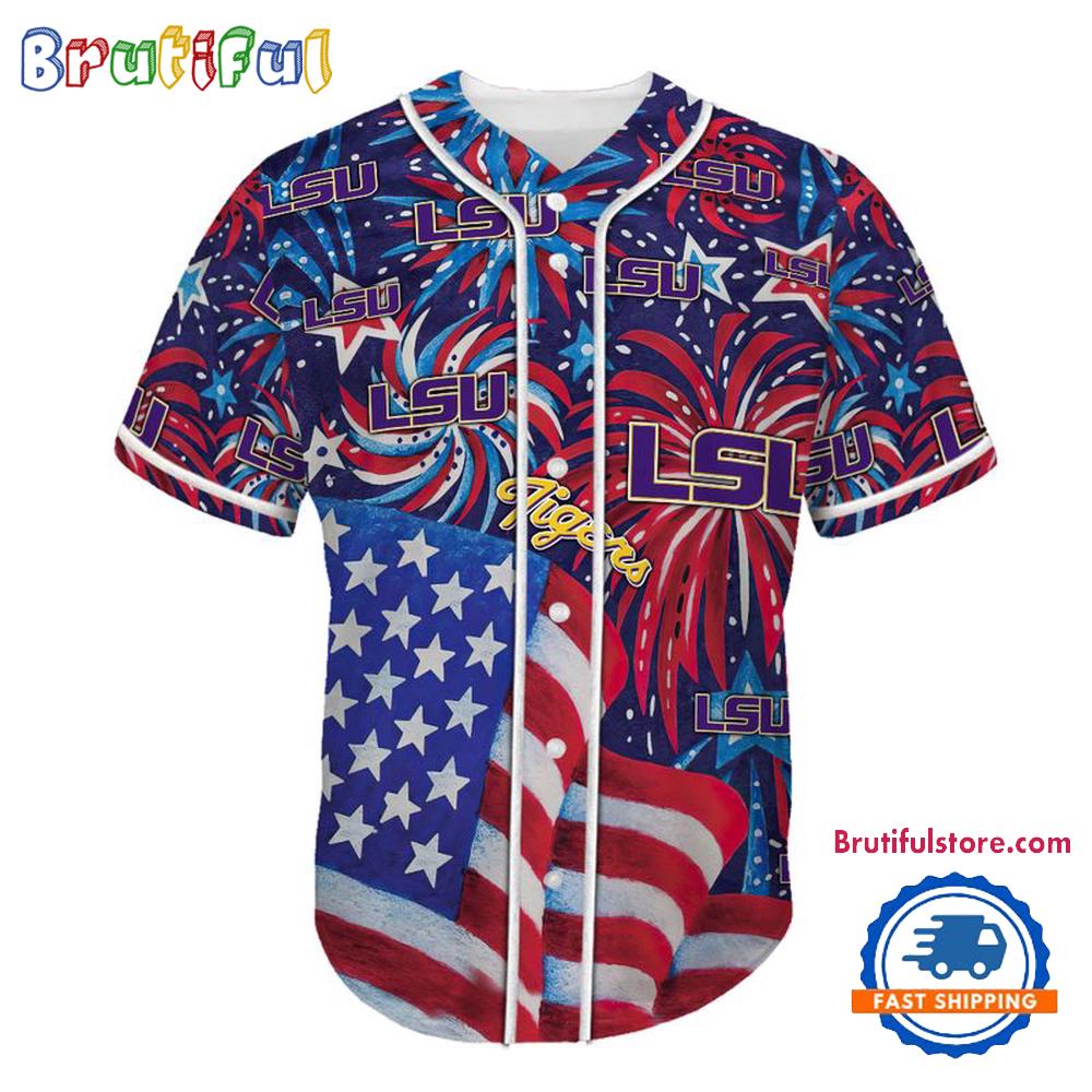 LSU Tigers USA Flag Independence Day Baseball Jersey, Sport Team 4th of July Jersey