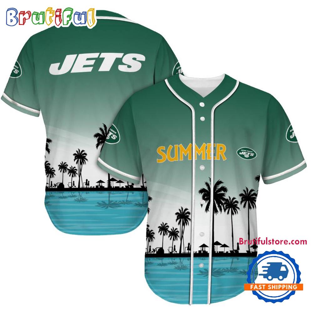 NFL New York Jets Palm Trees Summer On The Beach Baseball Jersey