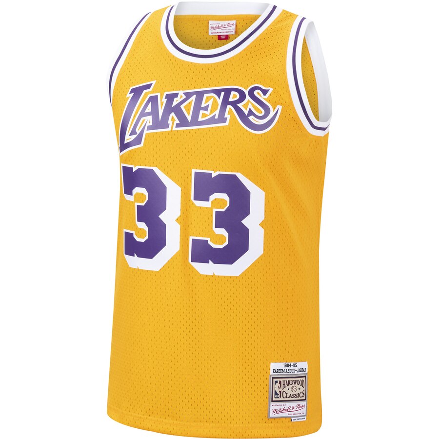 Men's Los Angeles Lakers Kareem Abdul-Jabbar Mitchell & Ness Gold 1984-85 Hardwood Classics Swingman Jersey