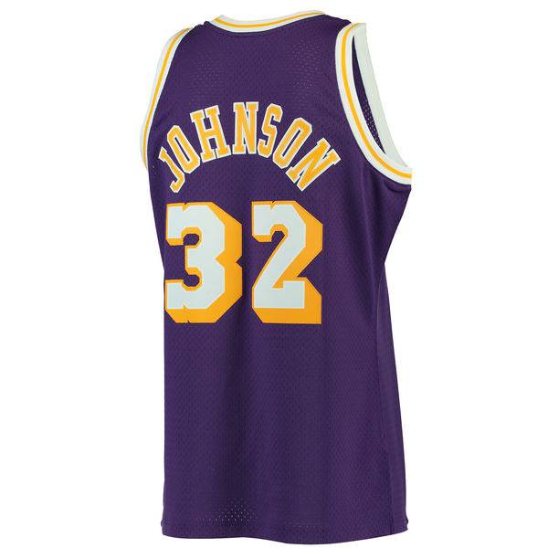 Men's Los Angeles Lakers Magic Johnson Mitchell & Ness Purple 1984-85 Hardwood Classics Swingman Jersey